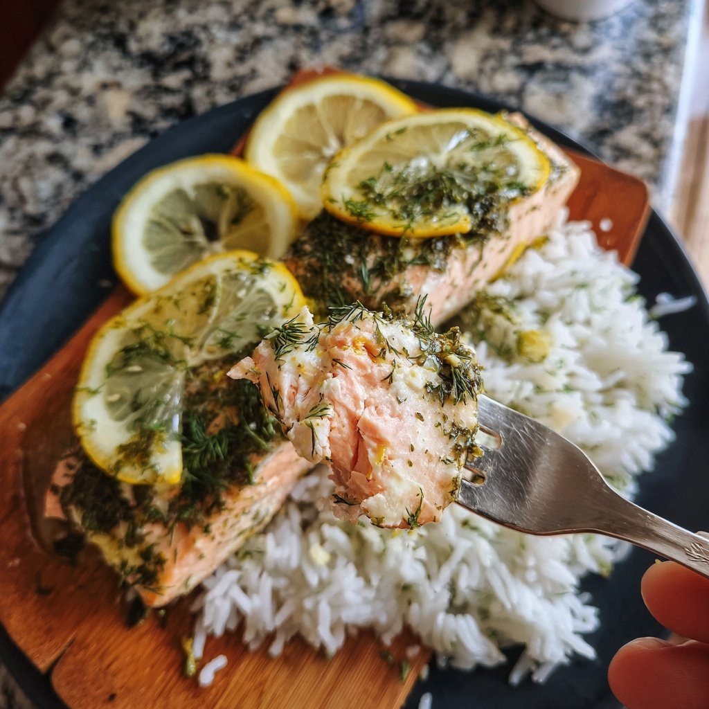 Lemon Dill Salmon With Rice