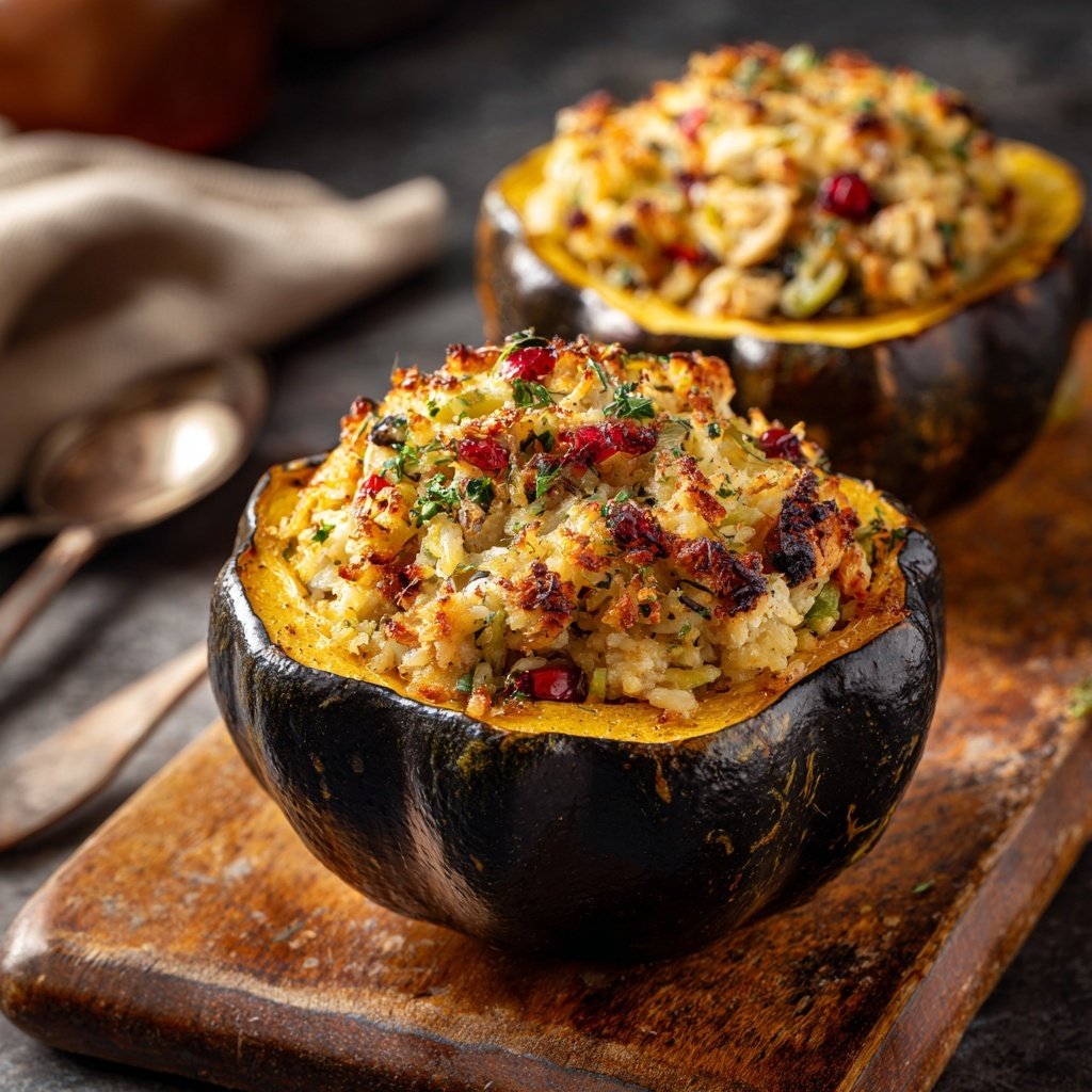 Chicken And Rice Stuffed Acorn Squash