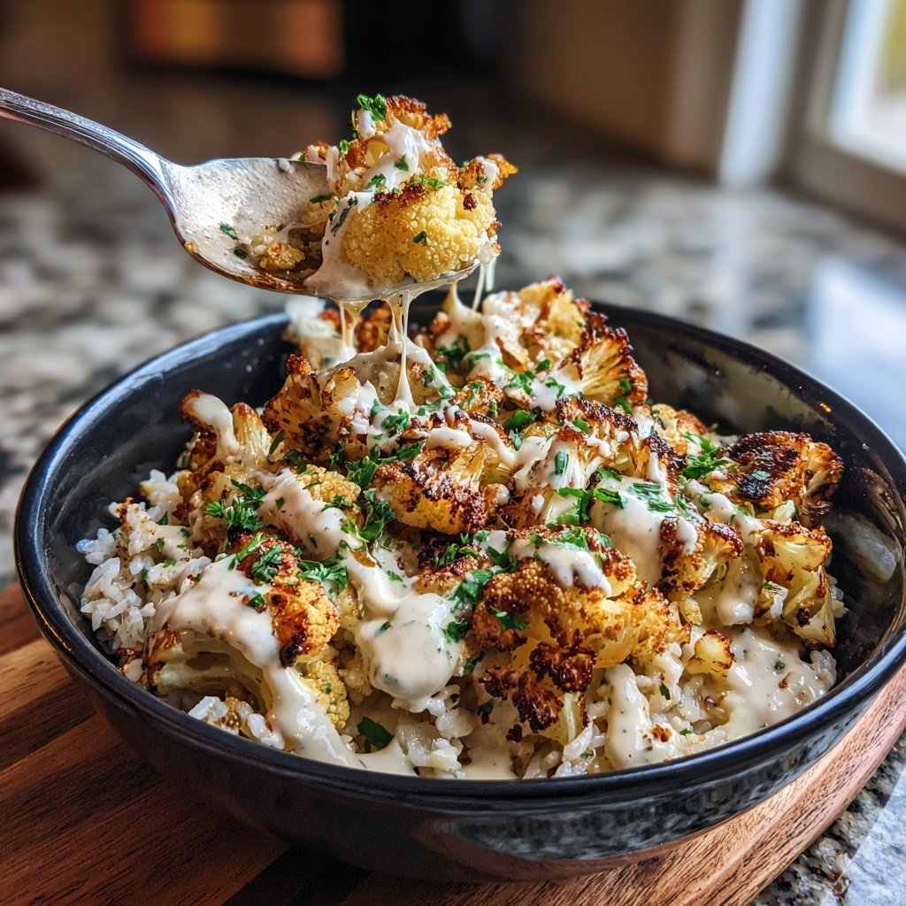 Roasted Cauliflower Tahini Rice Bowl